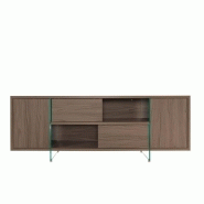 BUFFET/MEUBLE TV DESIGN MADY 180CM NOYER PORTES COULISSANTES ET PIÈTEMENT EN VERRE