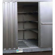 Bungalow : abri de stockage avec rétention - 2m x 2m - bac de 374L - plancher caillebotis acier galvanisé