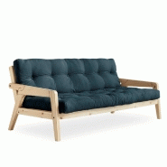 CANAPÉ CONVERTIBLE FUTON GRAB PIN NATUREL COLORIS BLEU PÉTROLE COUCHAGE 130 CM.