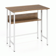 COSTWAY Bureau Pliable avec Étagère, Cadre Métallique, Antibasculement et Pieds Réglables, pour PC et Travail, 80x47x76 cm - marron Bois manufactu