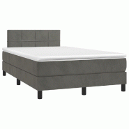 Décoshop26 - Cadre de lit LED avec sommier tête de lit matelas surmatelas 120x200 cm tissu velours gris foncé TDL0207736 - gris 3001226888004