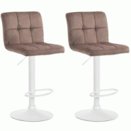 Décoshop26 - Lot de 2 tabourets de bar en velours marron avec coutures décoratives pied en trompette métal blanc 10_0004400 - marron 3000252084060 Décoshop26 - Lot de 2 tabourets de bar en velours marron avec coutures décoratives pied en trompette métal blanc 10_0004400 - marron 3000252084060