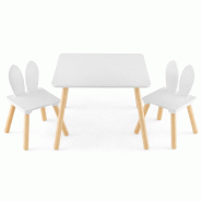 Helloshop26 - lot de 1 table et 2 chaises enfants 62 x 60 x 43 cm ergonomiques pour manger jouer design mignon en mdf blanc 20_0019122 - blanc Bois ma