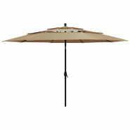 Helloshop26 - Parasol à 3 niveaux avec mât en aluminium 3,5 m taupe 02_0008772 - 3000469382720
