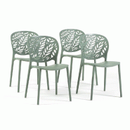 RATTATAN Lot de 4 chaises d'extérieur empilables en polypropylène avec fibre de verre dossier ajouré motif feuilles pour jardin bar restaurant Lici