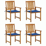 VidaXL Chaises De Jardin Avec Coussins Lot De 4 Bois D Acacia Massif - bleu 3061188