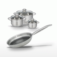 Batterie de cuisine avec 1 poêle 28 cm et 3 faitouts 12/16/24 cm en inox sans PFAS Elo Collection Relief Solution Brillant - gris 3176239941784_0