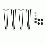 BERLINTABLES Lot de 4 pieds de table de qualité supérieure en acier massif noir de 30 cm | Cadre de table ben épingle à cheveux, 3 entretoises bur