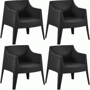 CLP Ensemble de 4 chaises de jardin Bartal Noir - noir plastique 327742