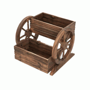 COSTWAY Jardinière avec roulettes, lit surélevé, bac à fleurs en bois à 2 niveaux et trous de drainage - marron Bois massif TL32518OR