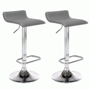Décoshop26 - Lot de 2 tabourets de bar en synthétique gris hauteur réglable avec repose-pieds chromé TDB10159 - gris 3000917369600