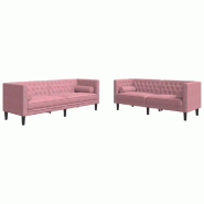 Ensemble de canapé Chesterfield et traversins 2pcs rose velours Modèle Germonel - 8721012289857