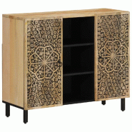 Helloshop26 - Armoire latérale 90 x 33 x 75 cm avec grand espace de rangement style rétro en bois massif de manguier 02_0047295 - Bois massif 300023