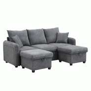 Merax canapé d'angle en U avec rangement, canapé-lit 3 places avec 2 poufs, tiroirs et coussins, 188 x 186 x 86 cm, gris - gris multi-matériau WF27