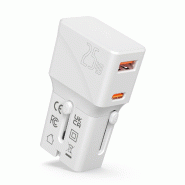 ROLINE Chargeur de voyage USB avec prise UK/US/Euro, 2 ports, 1x QC3.0 A + 1x C (PD), 25W