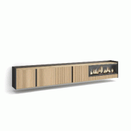 SKRAUT HOME Meuble TV, Banc Télé, Grand espace de Rangement, 315x35x50cm, Pour les TV jusqu'à 80", Cheminée électrique XXL, Suspendu, Style moder