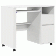 VidaXL Bureau avec roues Blanc 91 x 50 x 77 cm Bois d'ingénierie Modèle Solaris Balcon - 869530