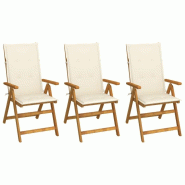 VidaXL Chaises Pliables De Jardin Lot De 3 Avec Coussins Bois D Acacia - beige 8720286280157
