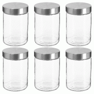 WellHome - Lot de 6 bocaux en verre et acier inoxydable de 1,2 L, couleur argent - transparent verre PK3938