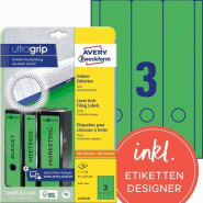 Avery Zweckform 60 étiquettes pour dos de classeur Laser vertes, format 61 x 297 mm (20 feuilles A4 / cdt) - vert L4754-20