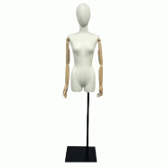 Buste Couture Femme Écru Tête Abstraite Bras Articulés Socle Métal Noir