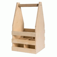 Caisse en bois neutre - 4 petites bouteilles 14.8x14.8x27.5cm - Panier ajouré