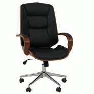 Décoshop26 - Fauteuil de bureau sur roulettes pivotant avec accoudoirs en simili cuir noir avec structure en bois courbé finition 04_0009101 - noir