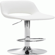 Décoshop26 - Tabouret de bar chaise haute x1 avec repose-pieds en PVC blanc piètement métallique chromé 10_0004578 - blanc métal 3000252183138
