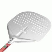 Giemme Spoleto - Pelle à pizza rectangulaire perforée, tête 41 cm, manche rouge 90 cm, pour fours professionnels - aluminium A-R-F-41-090-R-imb