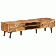 Helloshop26 - Meuble TV multimédia étagère télévision buffet téléviseur salle à manger salon chambre 145 x 35 x 35 cm bois d'acacia 02_0025945