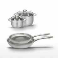 Lot de 2 Poêles 24/28cm et 2 Faitouts 16/24cm Elo Relief Passion - gris Acier inoxydable 18/10 3176239954005