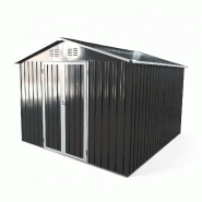 Merax Abri de jardin en métal 7.46 m², abri à outils avec double porte, toit en pente et cadre de sol, acier galvanisé, noir - noir métal W3600S00032