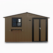 Merax abri jardin acier galvanisé 313x255.5x200 cm, 2 fenêtres, double porte, support fleurs, marron - marron métal W3600S00010