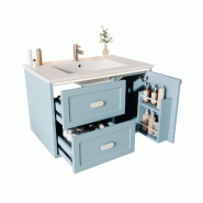 Merax lavabo 76×46×51cm, meuble de salle de bain suspendu, entièrement laqué, LED, 2 tiroirs, lavabo en céramique intégré, bleu - bleu multi-ma