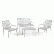 RATTATAN Ensemble de jardin 4 places en polypropylène, canapé 2 places, 2 fauteuils et table basse, empilable et imperméable – Maratea – Gris -