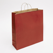 Sac kraft lisse poignées torsadées rouge 45x15x49cm - très grand format - par 50