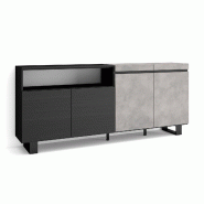 SKRAUT HOME Buffet salon et cuisine, 200x87x35cm, 4 Portes, Design industriel, Ciment - gris Bois manufacturé 60_2