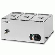 VERTES Chauffe-plats électrique 1500 W en acier inoxydable (avec 3 récipients 1/3 GN avec couvercle pour 3 x 6 l, température 0-85 °C) - FD21-BM-3