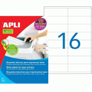 Apli 4000 étiquettes blanches laser rapide, format 105 x 35 mm (250 feuilles A4 / cdt) - 8410782025245
