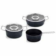 Fissler - Adamant - set en 3 pièces (casserole avec couvercle en verre 20 cm, casserole avec couvercle en verre 24 cm, casserole sans couvercle 18 cm