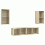 Helloshop26 - Lot de 4 meubles TV muraux chêne sonoma rangement pratique style contemporain 37 x 37 x 72 cm en bois d'ingénierie 02_0055119 - Bois m