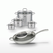Lot Poêles 32cm & 24cm et Faitouts 14/16/20/26cm Elo Relief Evolution - gris inox 3176239958348