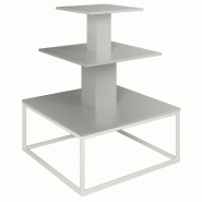 Présentoir 3 niveaux base métal blanc Vertigo gris alu 90x90x117cm