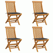 VidaXL Chaises De Jardin Et Coussins Anthracite Lot De 4 Bois De Teck - gris 3062568 VidaXL Chaises De Jardin Et Coussins Anthracite Lot De 4 Bois De Teck - gris 3062568