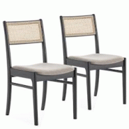 VS Venta-stock Pack de 2 chaises Vilma Couleur Noir Wash, Bois Massif et Rotin naturel - noir Bois massif I23100