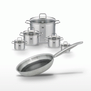 Batterie de cuisine inox 2 faitouts 12/14 cm 1 faitout 16 cm 2 faitouts 20/26 cm poêle 24 cm Elo Collection Relief Solution Citrin - gris 31762399405
