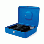 Coffre à monnaie portable bleu avec serrure cylindre 30x24x9cm - 2 clés