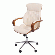 Décoshop26 - Chaise de bureau ergonomique pivotante avec accoudoirs synthétique aspect noyer courbé crème 04_0001860 - beige 3000151532693