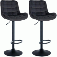 Décoshop26 - Lot de 2 tabourets de bar en velours noir avec surpiqûres décoratives carrées cadre métal noir avec repose-pieds 10_0006590 - noir m