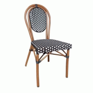 Emh Chaise de terrasse professionnelle Bastille empilable – aluminium effet bambou – assise rotin noir et blanc – usage chr intérieur/extérieu
